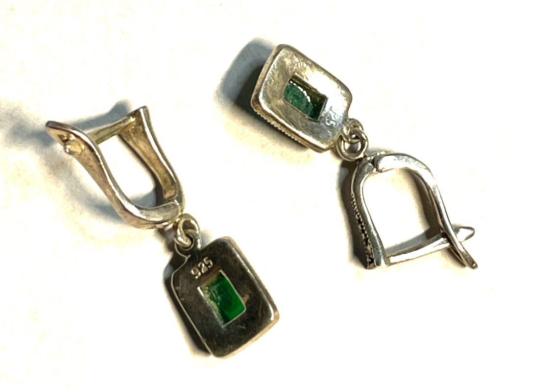 Solide 925 Silber Ohrringe Ohrhänger grüner Farbstein + Markasit im Antikstil5