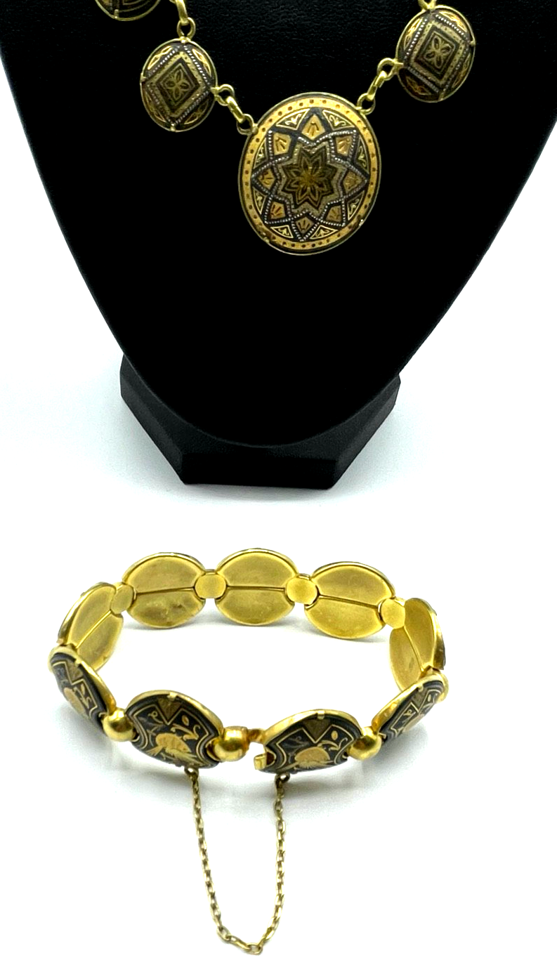 Vintage Toledo Set Collier Kette + Armband Damaszener Handarbeit vergoldet1