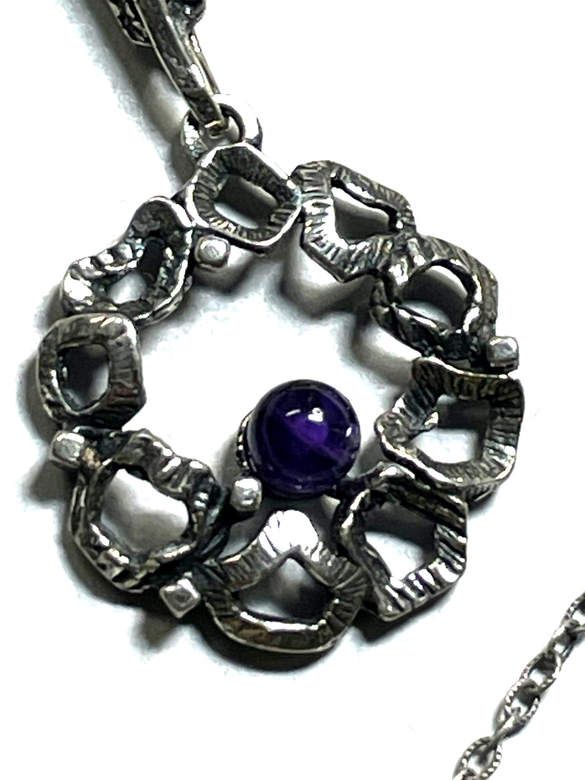 Vintage TEKA Design 835 Silber Kette + Anhänger 70er J Amethyst Brutalist gepfl.1