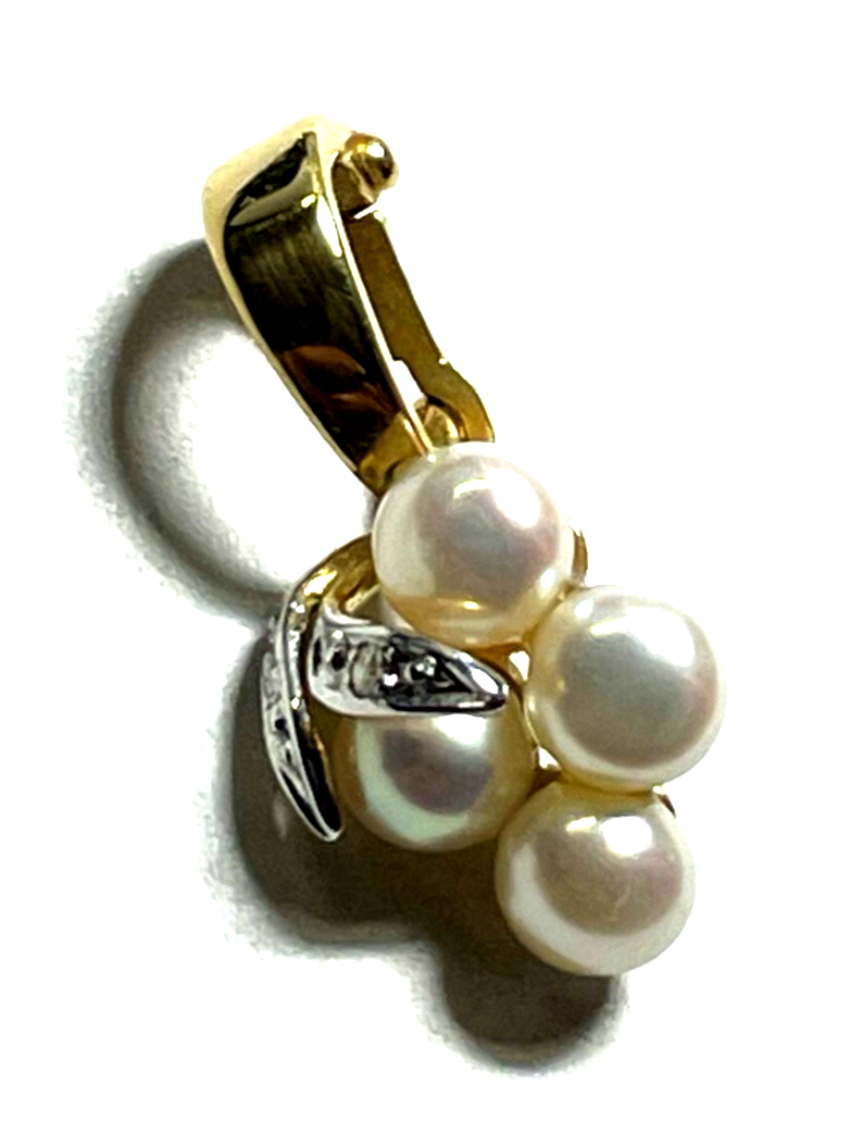 Moderner 585 Gold Clip Anhänger mit 0,01ct. Diamanten + 4 echten Perlen wie neu7
