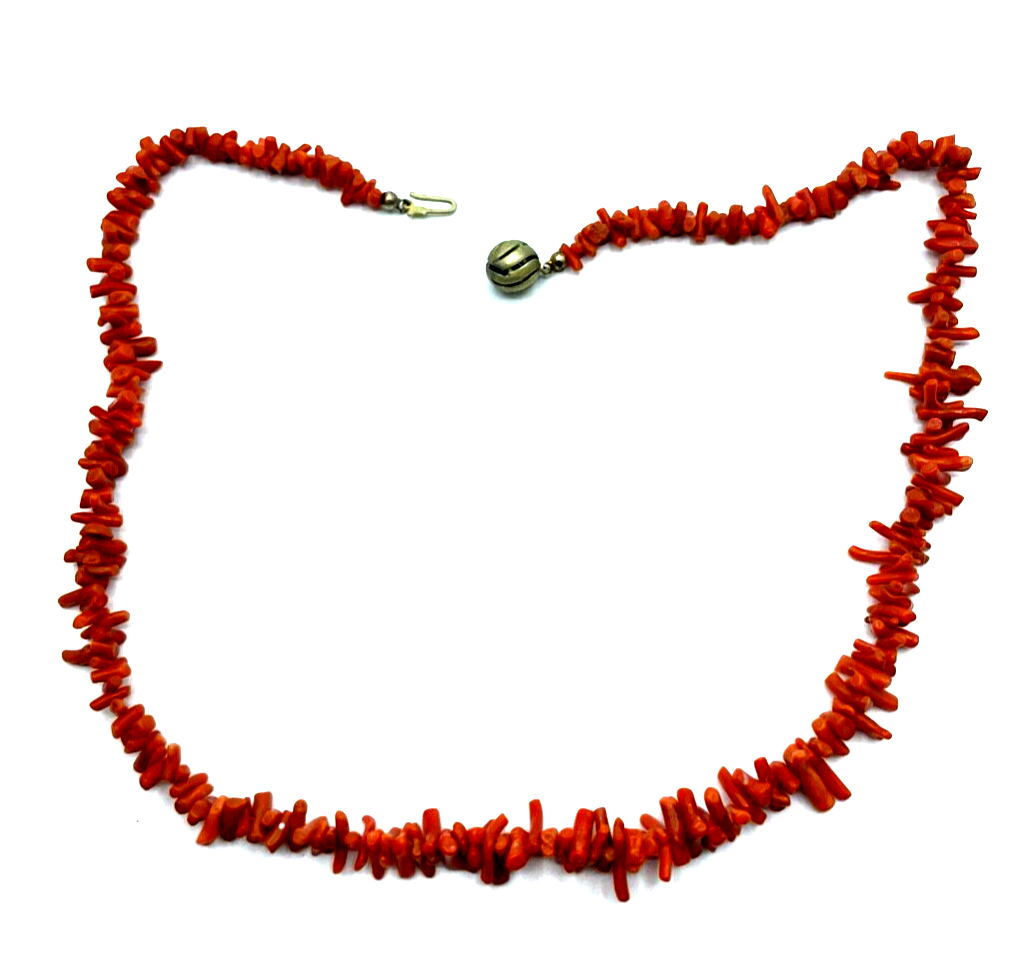 Vintage Korallenkette Stäbchen Koralle Collier Verlauf L 50 cm 12 mm Lachsfarbig3