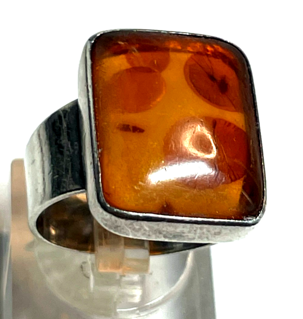 Fischland 835 AG Ring Bernstein Cabochon RG 52 Ø 16,5 solide Qualität vintage0