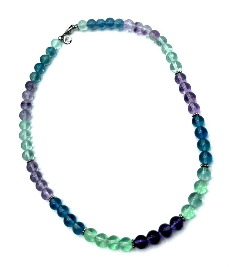 Neu BCI Fluorit Collier Edelstein Kugel Kette 925 Silber Elemente + Karabiner3