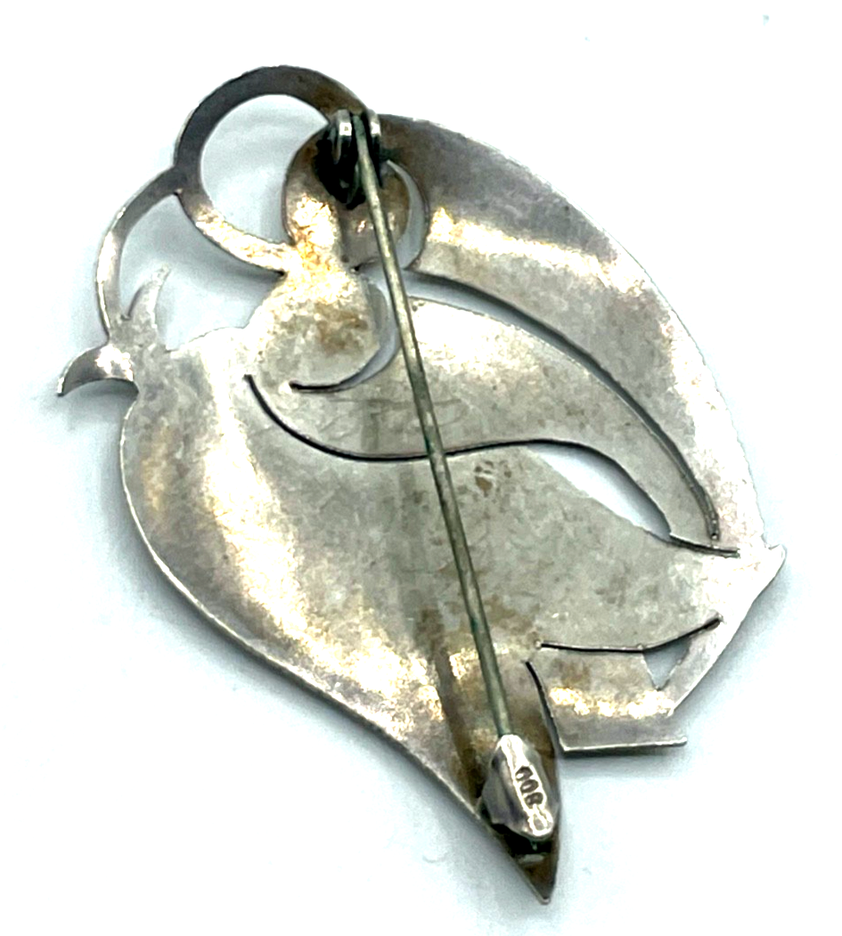 Antik 800 Silber Brosche Anstecknadel florales Durchbruch Dekor Handarbeit5
