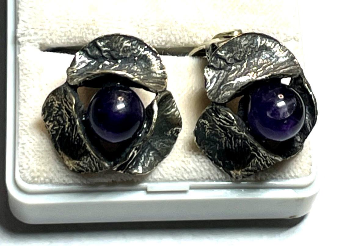 Stattlich elegante vintage 800 Silber Ohrclips Clips Amethyst Modernist Design10
