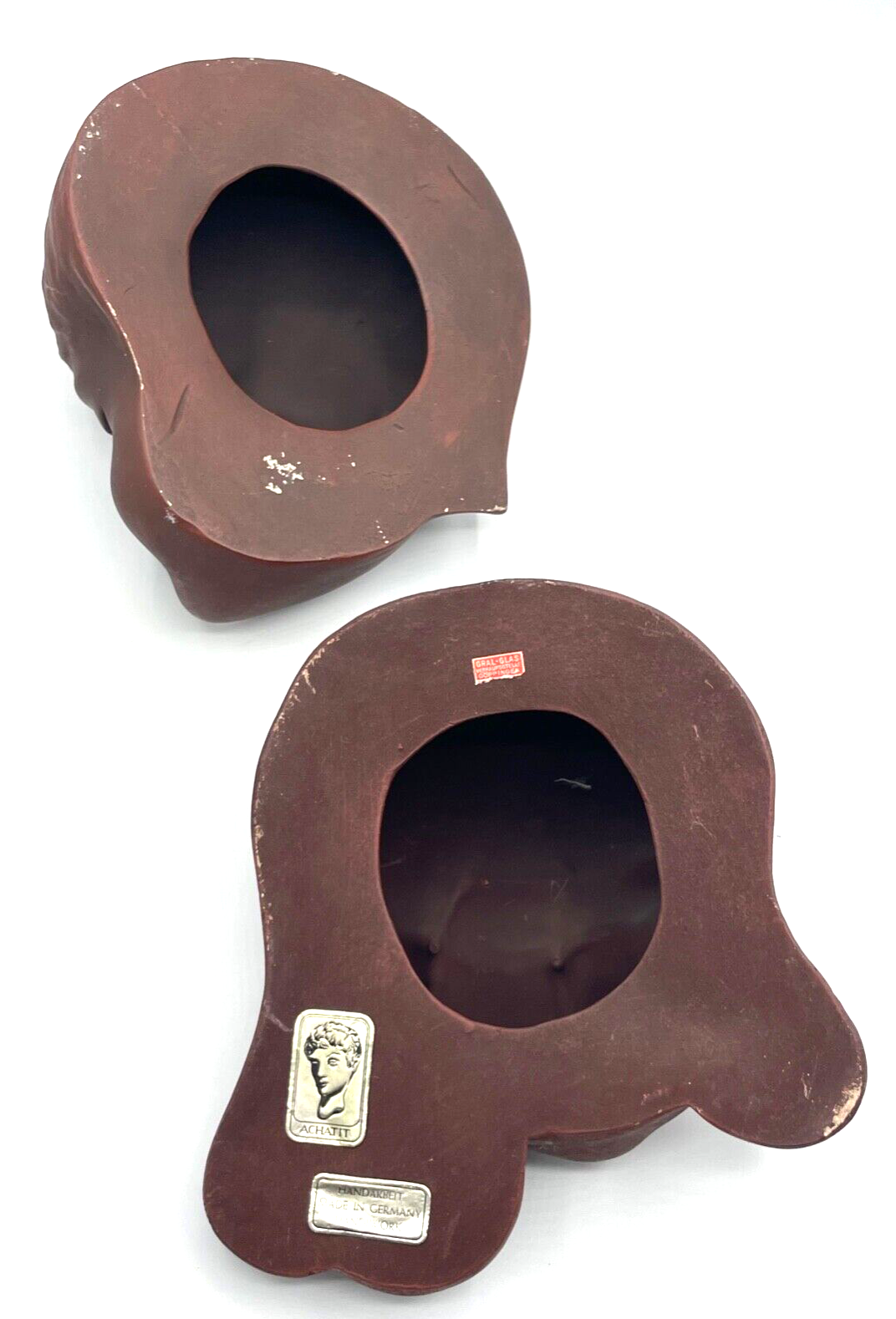 Paar vintage Achatit Wandmaske Junge + Mädchen Kinder 2 Masken 50er 60er Jahre4