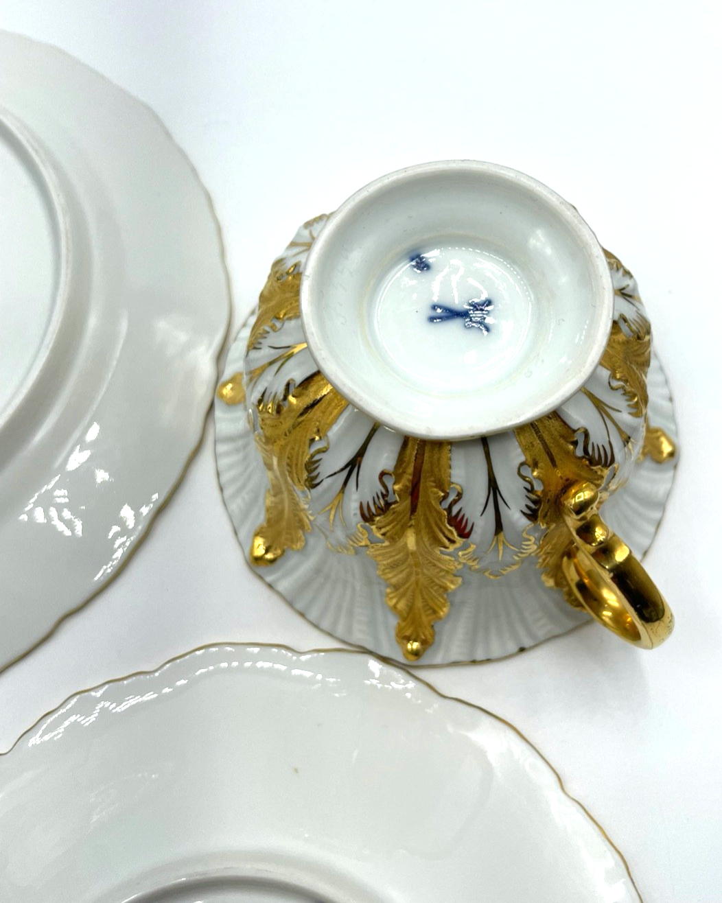Antik Meissen Porzellan Gedeck I. Wahl Eichenlaub Gold Sammeltasse 3tlg. 1A Zust9