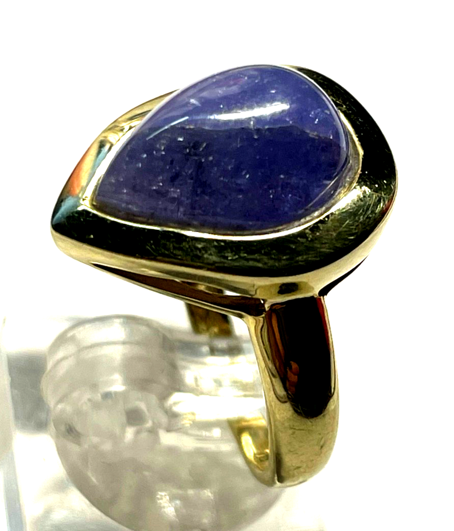 Massiver 585 Gold 14 K BCI Ring Tansanit Cabochon Tropfen RG 57 Ø 18 mm gepflegt3