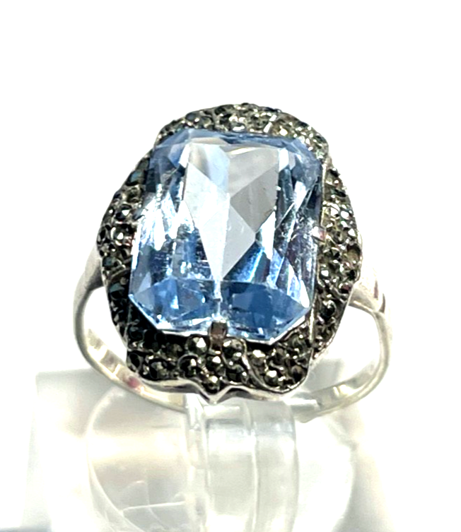 Antik 830 Silber Ring aquamarin farbig wasserblau Spinell 30erJ RG 50 Ø 15,9 mm2