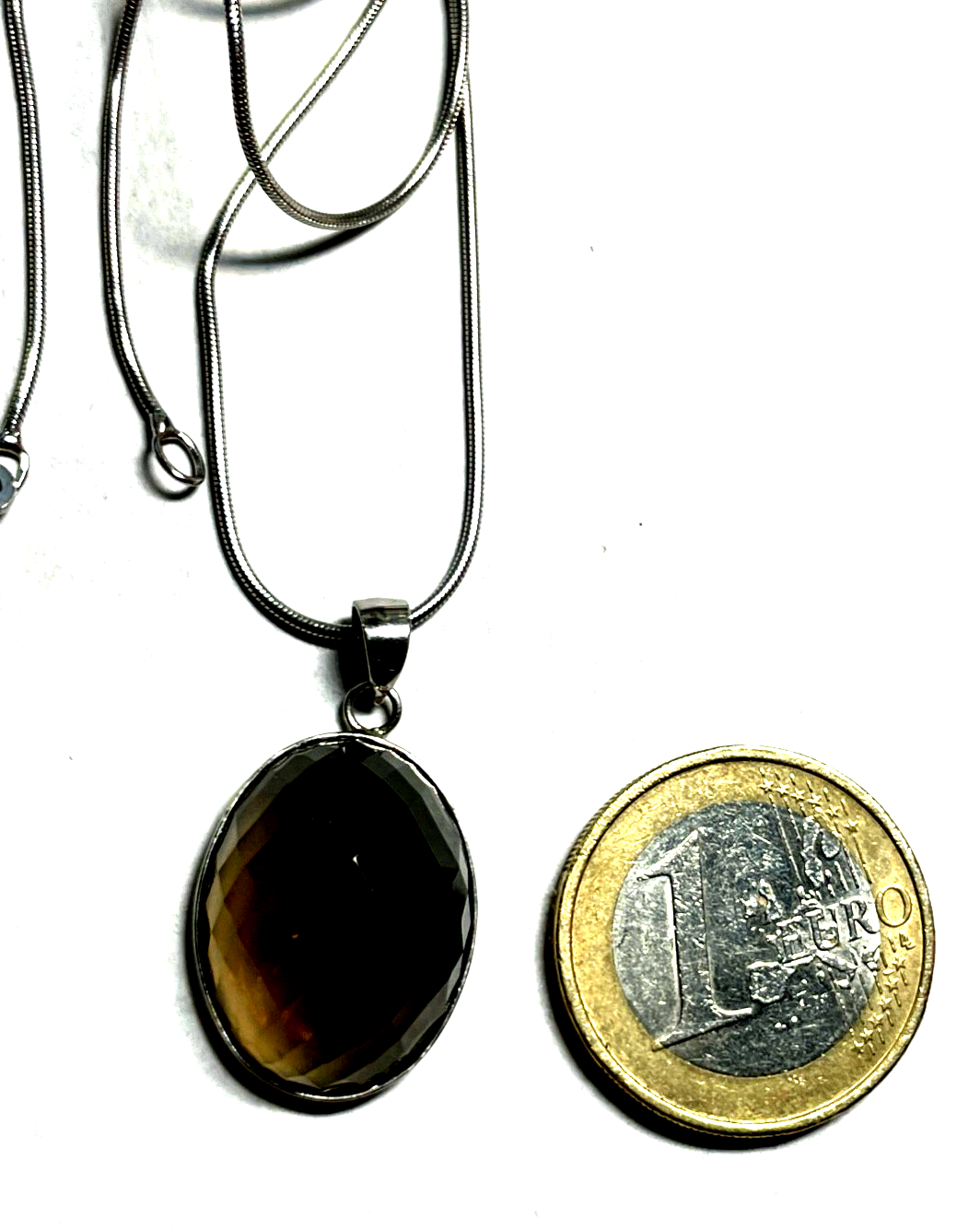 925 Sterling Schlangenkette mit facettiertem Rauchquarz Anhänger top gepfl.6