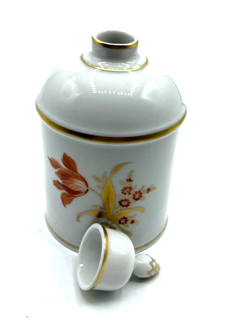 Vintage Höchst Porzellan Teedose dekoratives Dekor Tulpe Gold H 13 cm 1A Zustand1