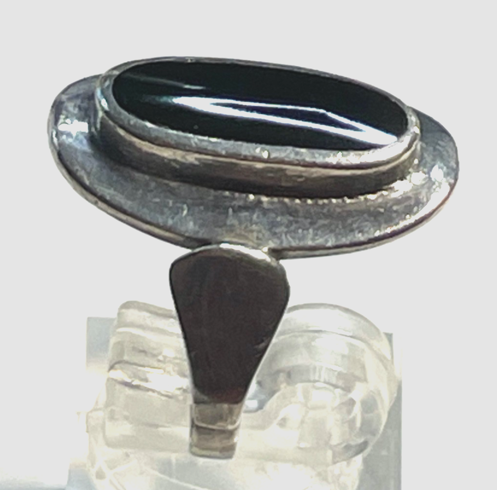 Solider 925 Silber Ring Onyx Cabochon vintage Handarbeit RG 57 Ø 18,1 mm Ethno0