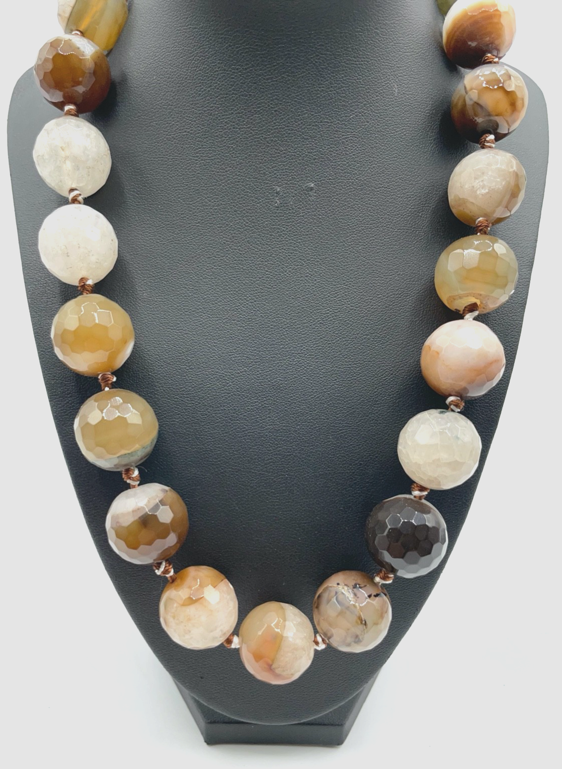 Mega Statement Achat facettierte runde Natur Steine Ø 20 mm Halskette Karabiner5