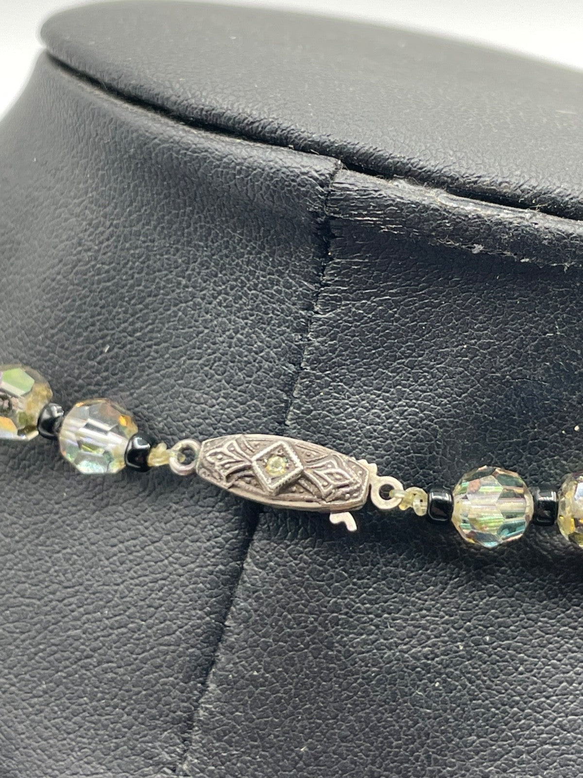 Antik Aurora Borealis Kristall Set Halskette + Clips Ohrclips original 50erJ4