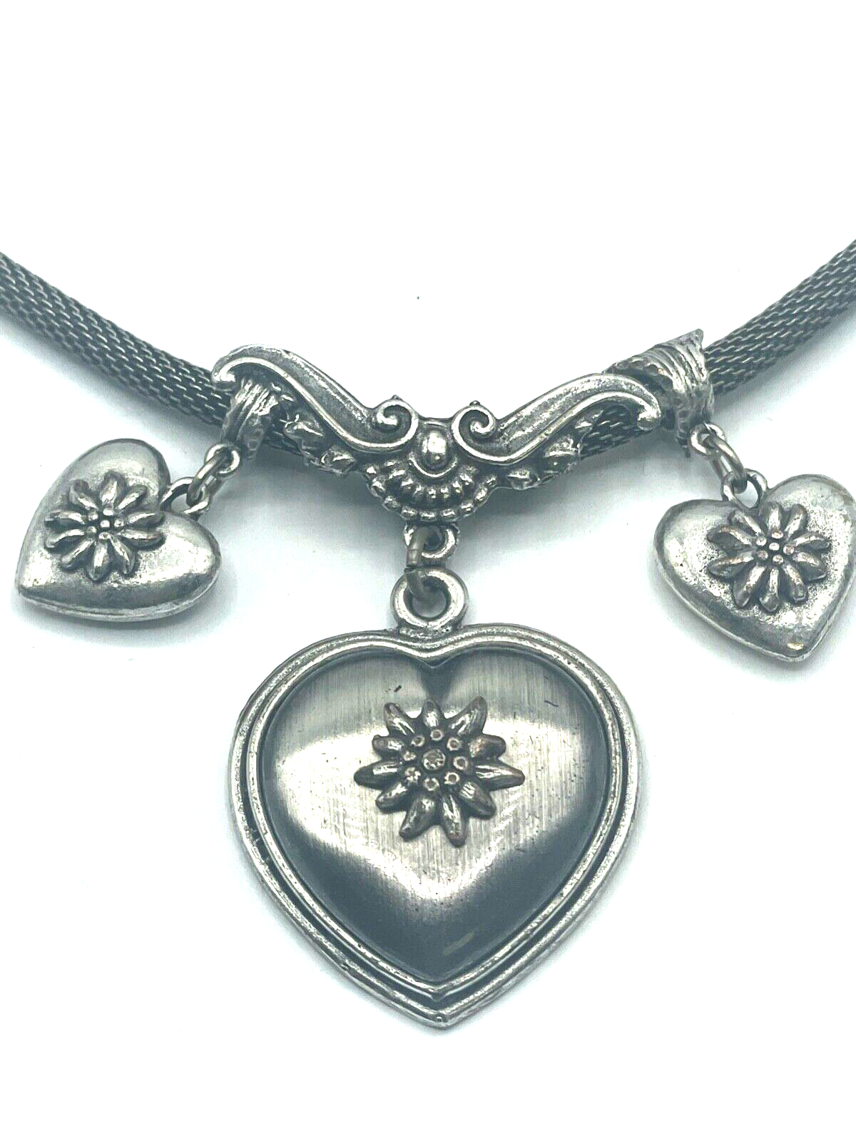 Vintage Halskette Herz versilberter Trachten Schmuck Landhaus im Antik Stil2