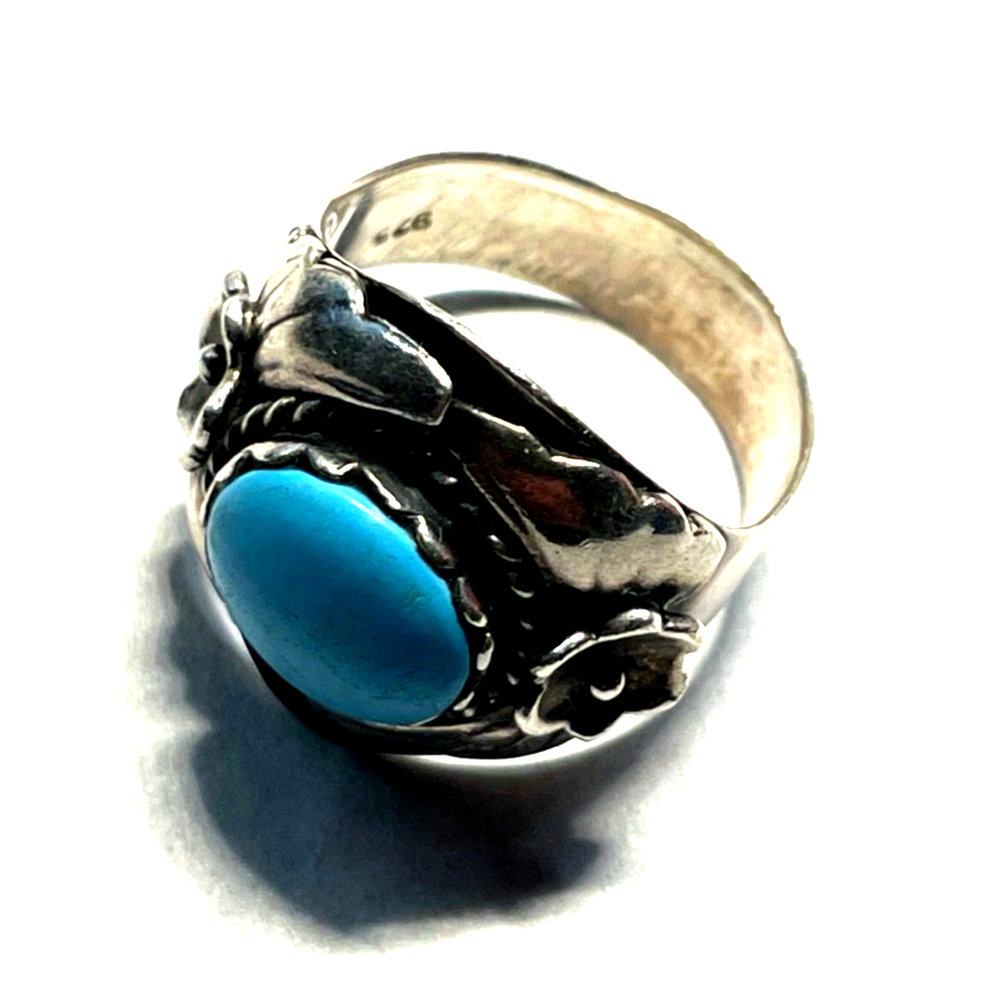 925 Sterling Silber Ring Indianerschmuck Türkis Navajo Handarbeit Ø 17,5mm RG 558