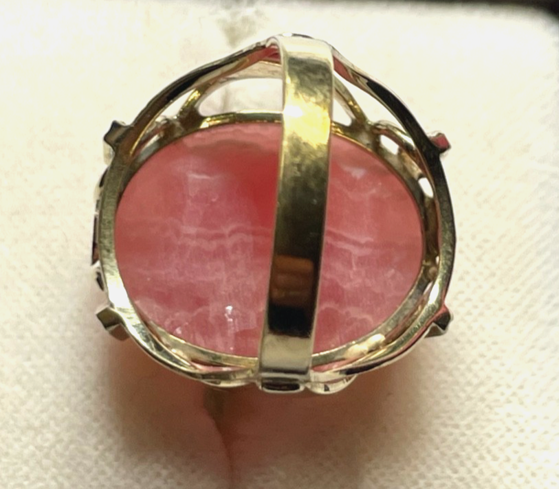 Vintage 333 Gold 8 K Ring gr. Rhodochrosit Cabochon Ø 17 mm RG 54 Juwelier8