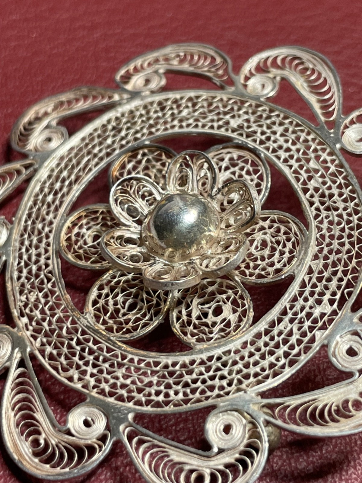 Gr. antik 800 Silber Brosche Anstecknadel Filigransilber Handarbeit Tracht Ø55mm4
