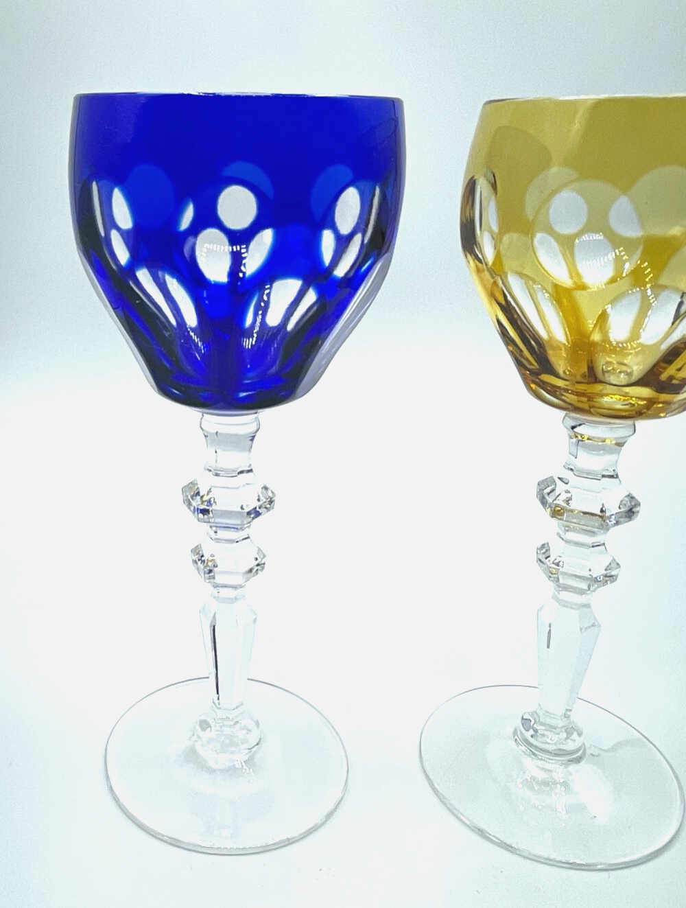 2x Kristallglas Kristall Glas Weinglas Überfang Blau + Cognac farbig H 19,5 cm2