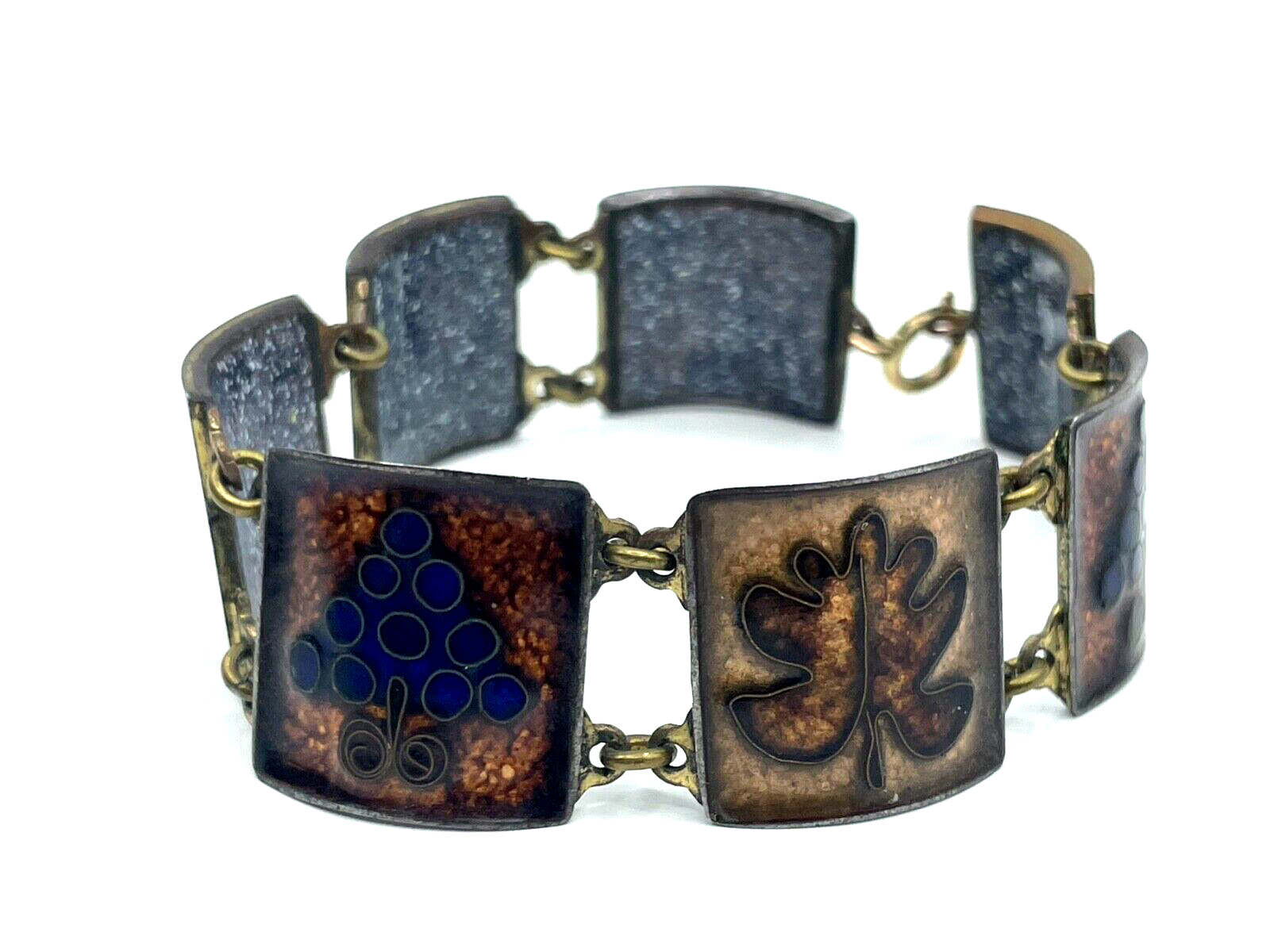 Vintage Emaille Armband Handarbeit Weinlaub Rebe 60s midcentury L 18 cm B 2 cm0