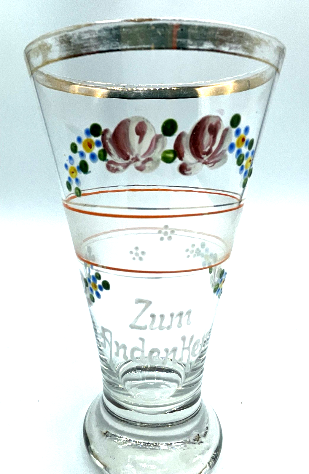 Antik Glas Jugendstil Andenkenglas Vergissmeinnicht Rosen Kaltemaille Malerei1