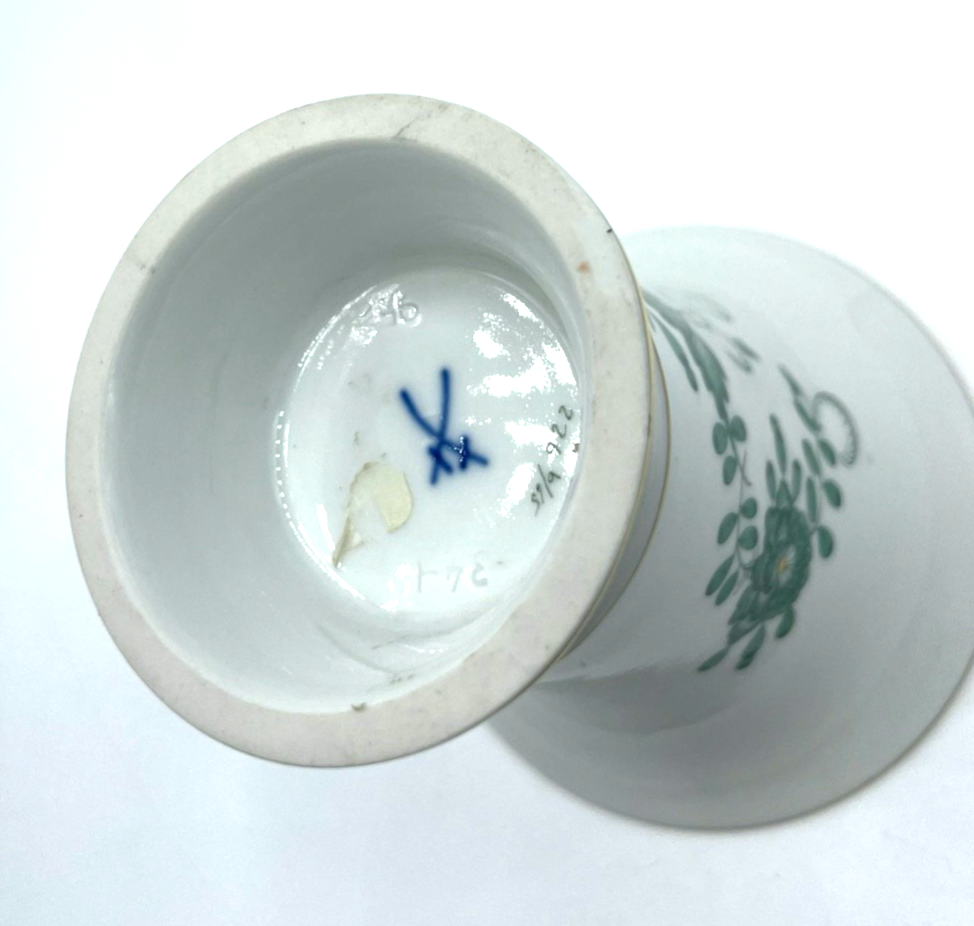 Antik Meissen Porzellan Trichtervase Vase indisch grün H 10 cm  1A Zustand6
