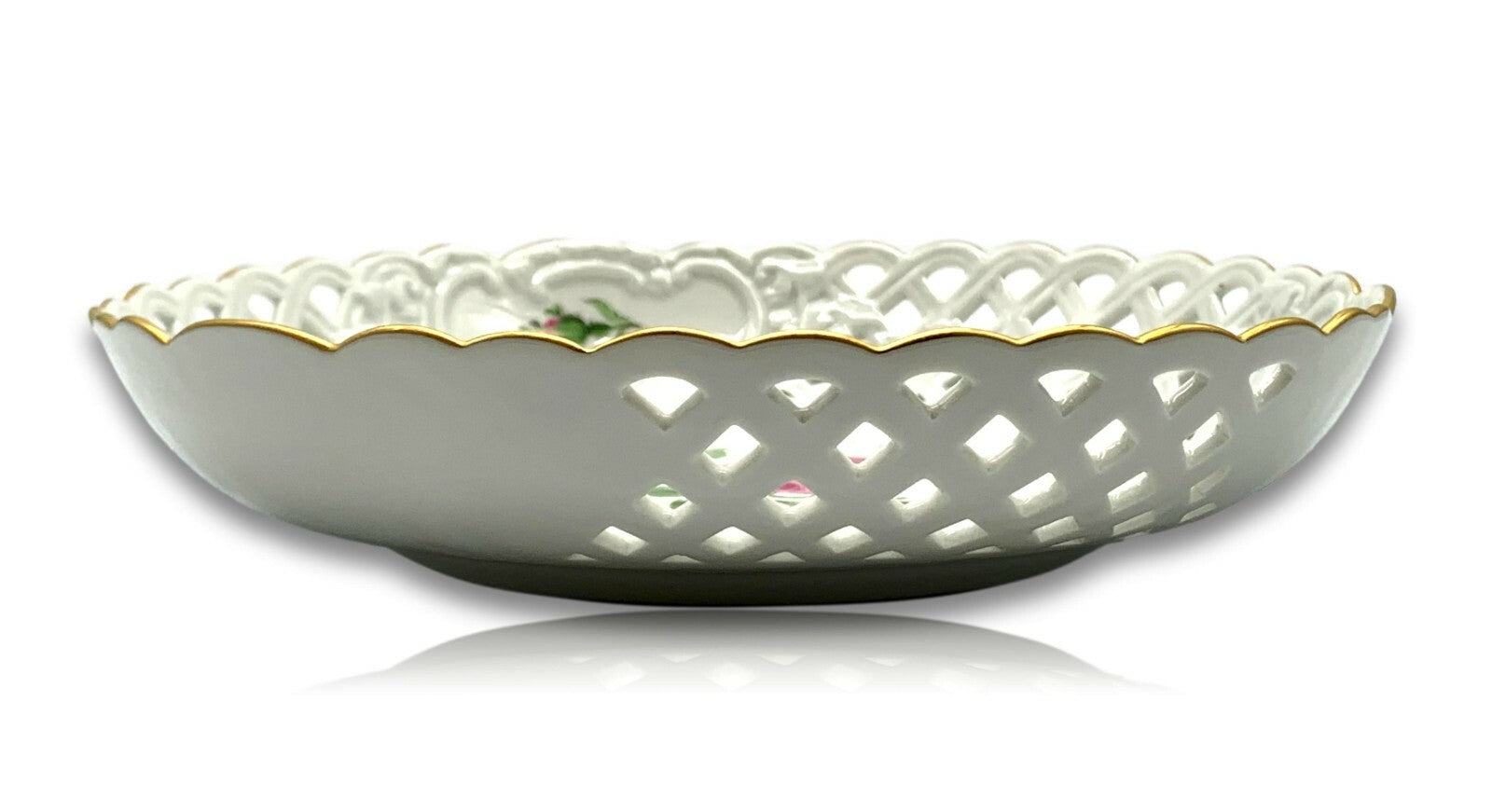Meissen Porzellan - Durchbruch Schale Korbschale - Rote Rose - Goldstaffage 2