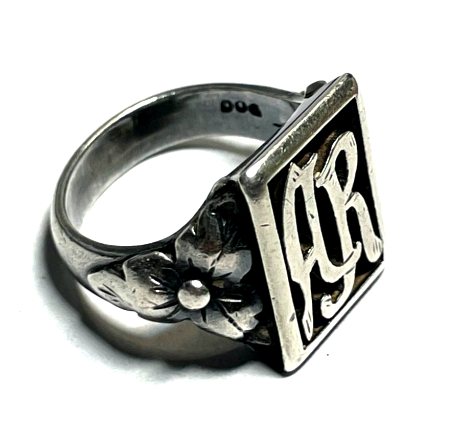 Antik 800 Silber Herrenring Ring Siegelring Onyx Initialen AR o RA RG 61 Ø 19,511