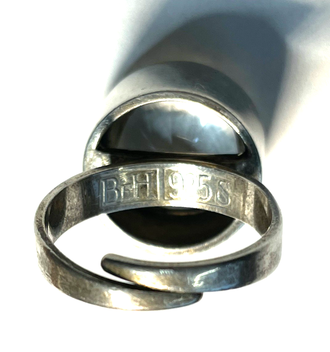 Modernist BeH Bengt Hallberg Schweden 925 Silber Ring Bergkristall offene Schien2