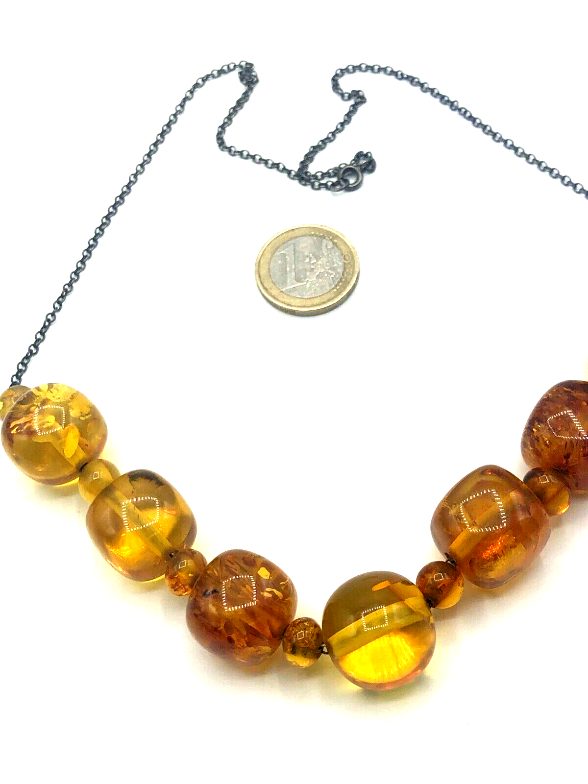 Vintage stattliche Bernstein Kette 925 Silber amber necklace 37 Gramm L 58 cm6