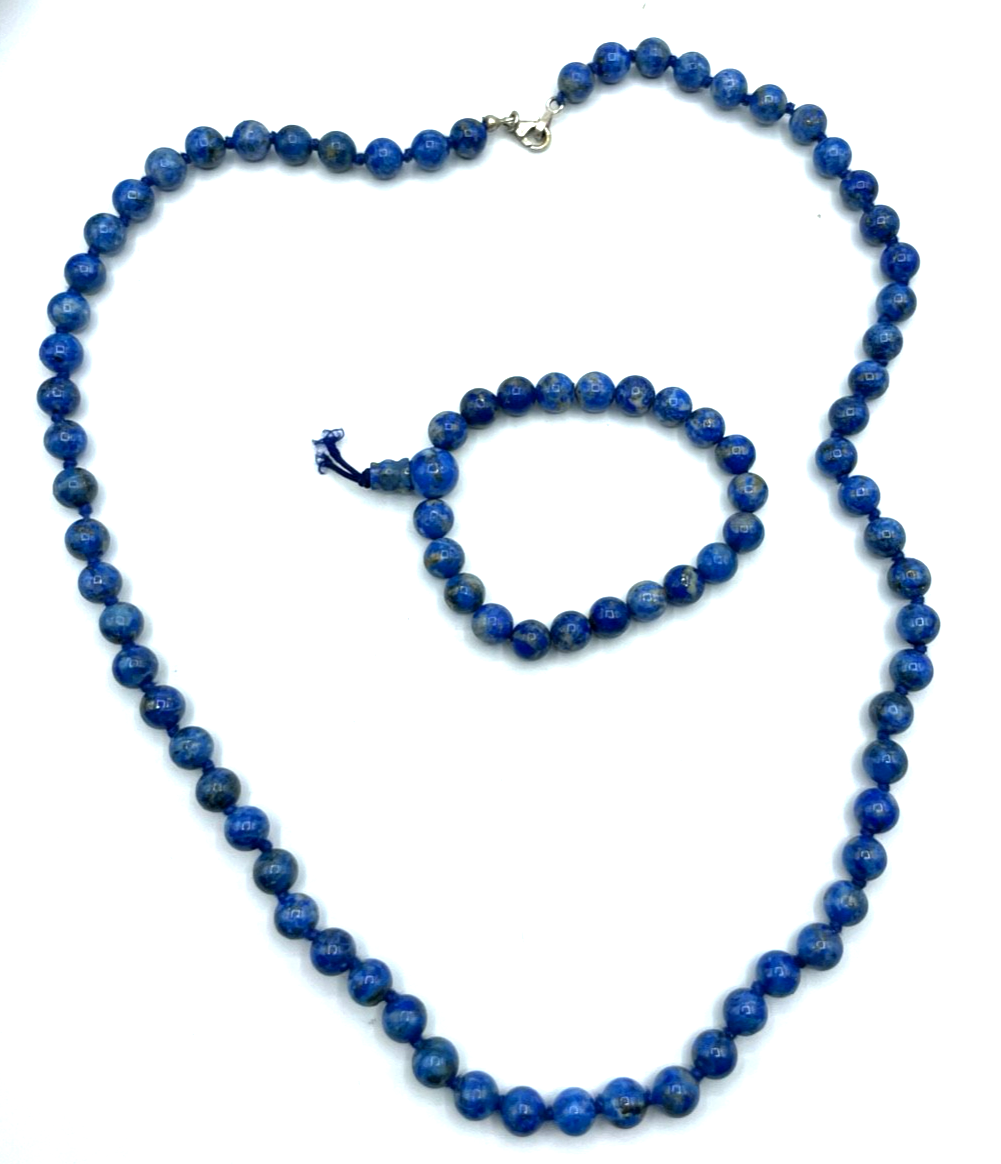 63,5 cm Lapislazuli Halskette Armband Set 925 Silber Karabiner einzeln geknotet2