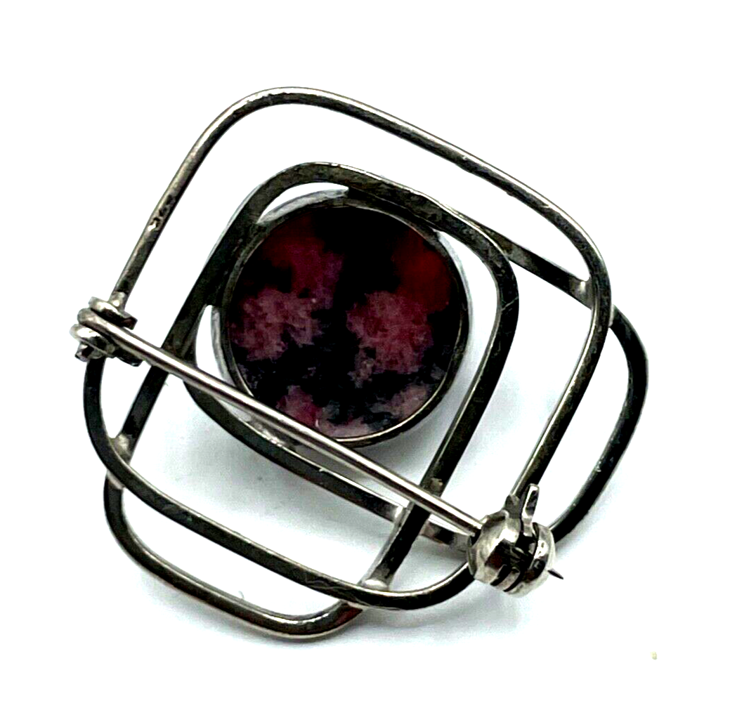 70er J Design 925 Silber Anstecknadel Handarbeit Rhodochrosit Cabochon rund4