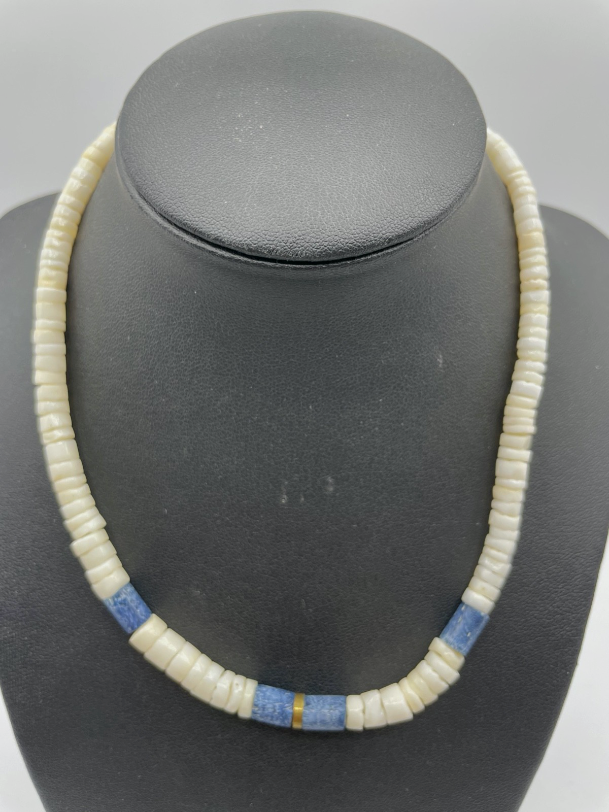 2 x vintage Surfer Kette Muschelkette Handarbeit 1x mit Lapislazuli L 40,5 cm4