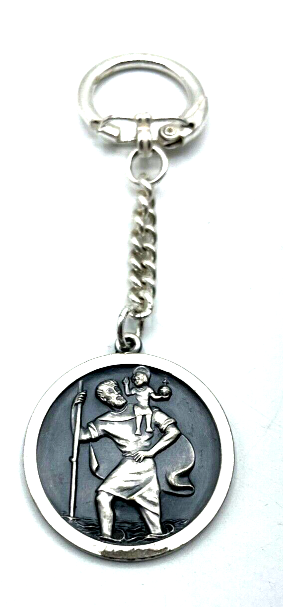 Vintage versilberter Schlüsselanhänger Keyholder hl. Christophorus unisex3