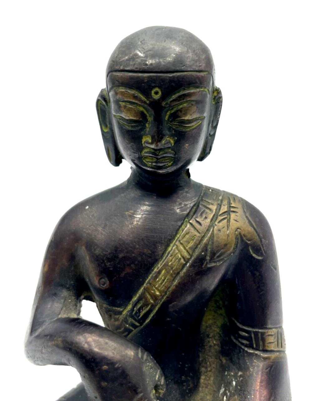 Alte asiatische Bronze Statue Buddha Mönch Bronze Figur H 13 cm B 10,5 cm Patina2