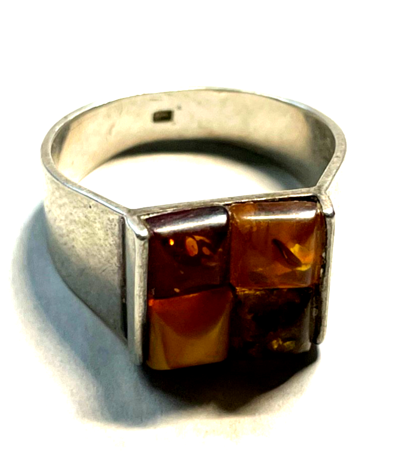 Aparter 925 Silber Ring Handarbeit 4 Bernstein Cabochon RG 65 Ø 20,6 unisex3