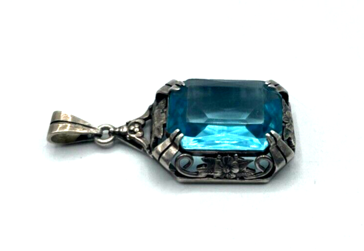 Antik 835 Silber Anhänger Schweizer Blau Farbstein Fassung Handarbeit 30erJ1