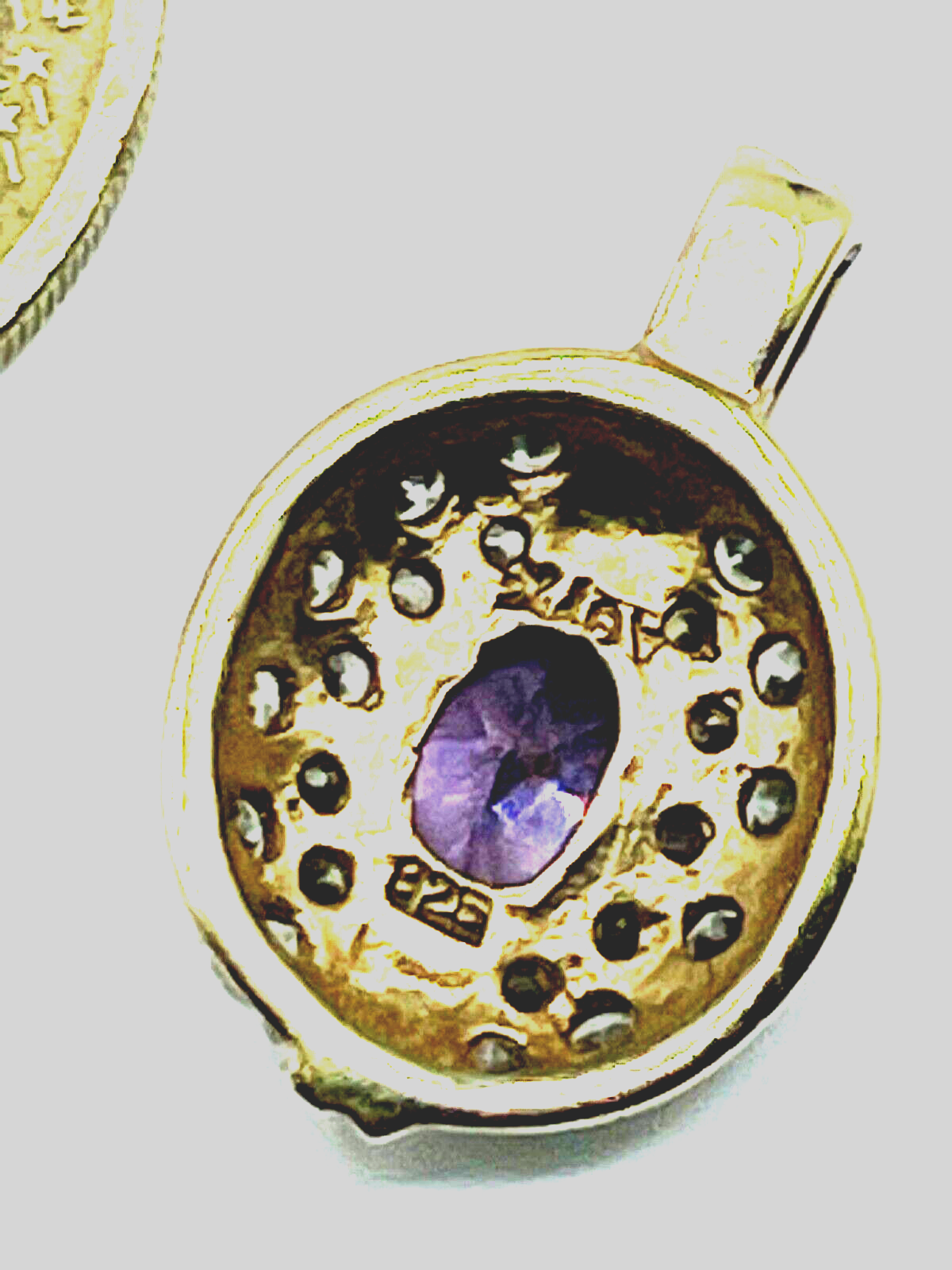 925 Silber vergoldet graziler klassischer Anhänger Amethyst Zirkonia sehr gepfl.7