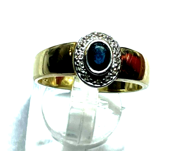 585 Gold 14 K Ring Saphir Diamant Halo Ø 18,5 mm RG 58 Juwelier Qualität gepfl.0