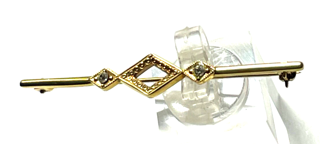 Antik 585 Gold 14 K Gold Brosche Nadel Stabbrosche 2 Altschliff Diamanten L 5,54