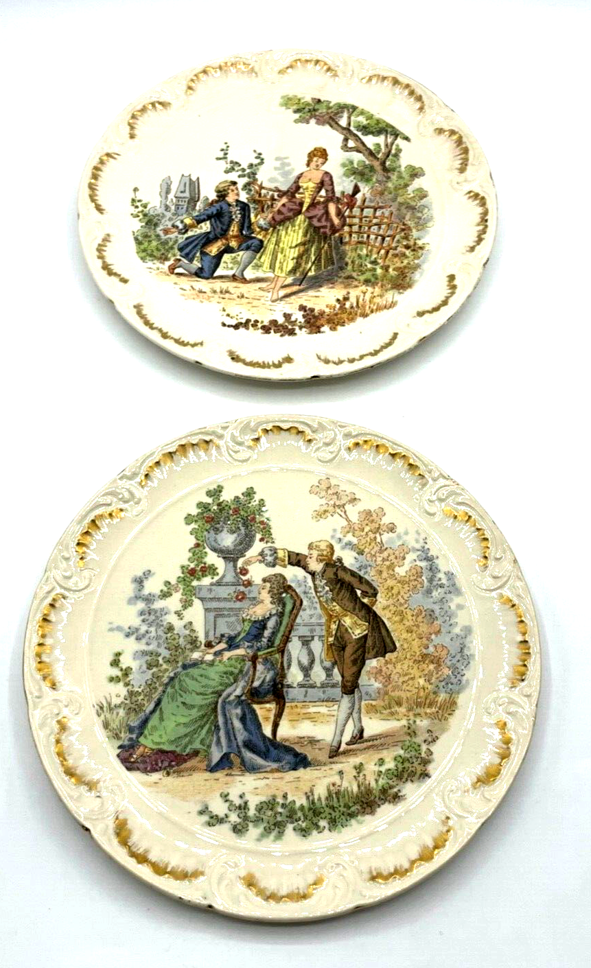 Antik 2 U&C Sarreguemines Keramik Wandteller amouröse Szenerie vor 1900 Ø19,5 cm0