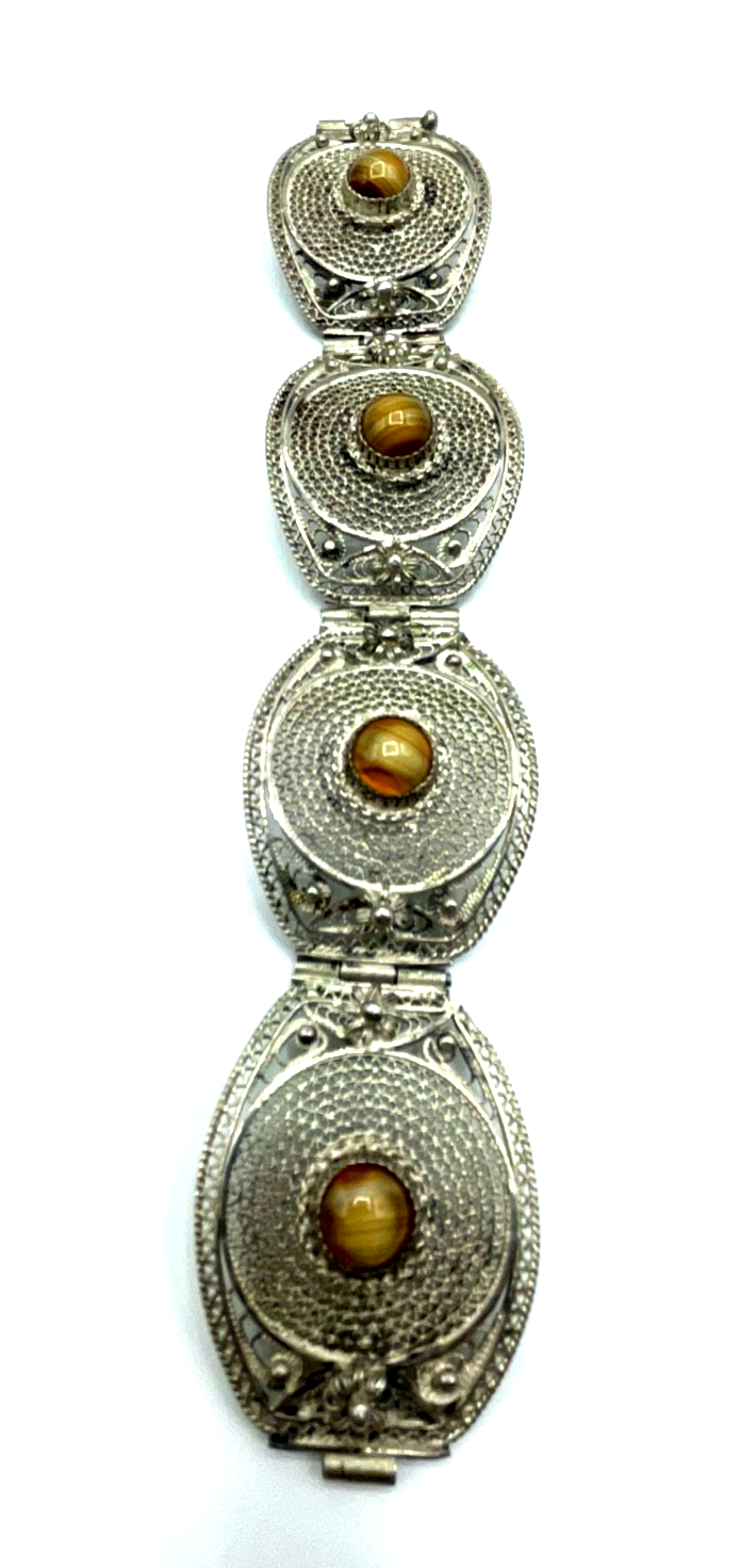 Vintage stattlich Ethno echt Silber Filigran Armband Handarbeit L 18,5 B 3,7 cm3