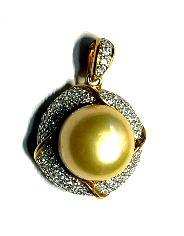 Elegant stattlicher 750 Gold 18 K Tahiti Perle Anhänger Ø 14 mm + Pavé Diamanten5