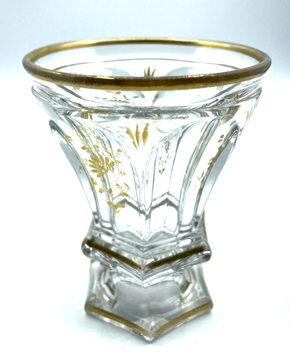 Antik Kristall Glas Ranftbecher Pokal floral Golddekor um 1900 gepflegt3