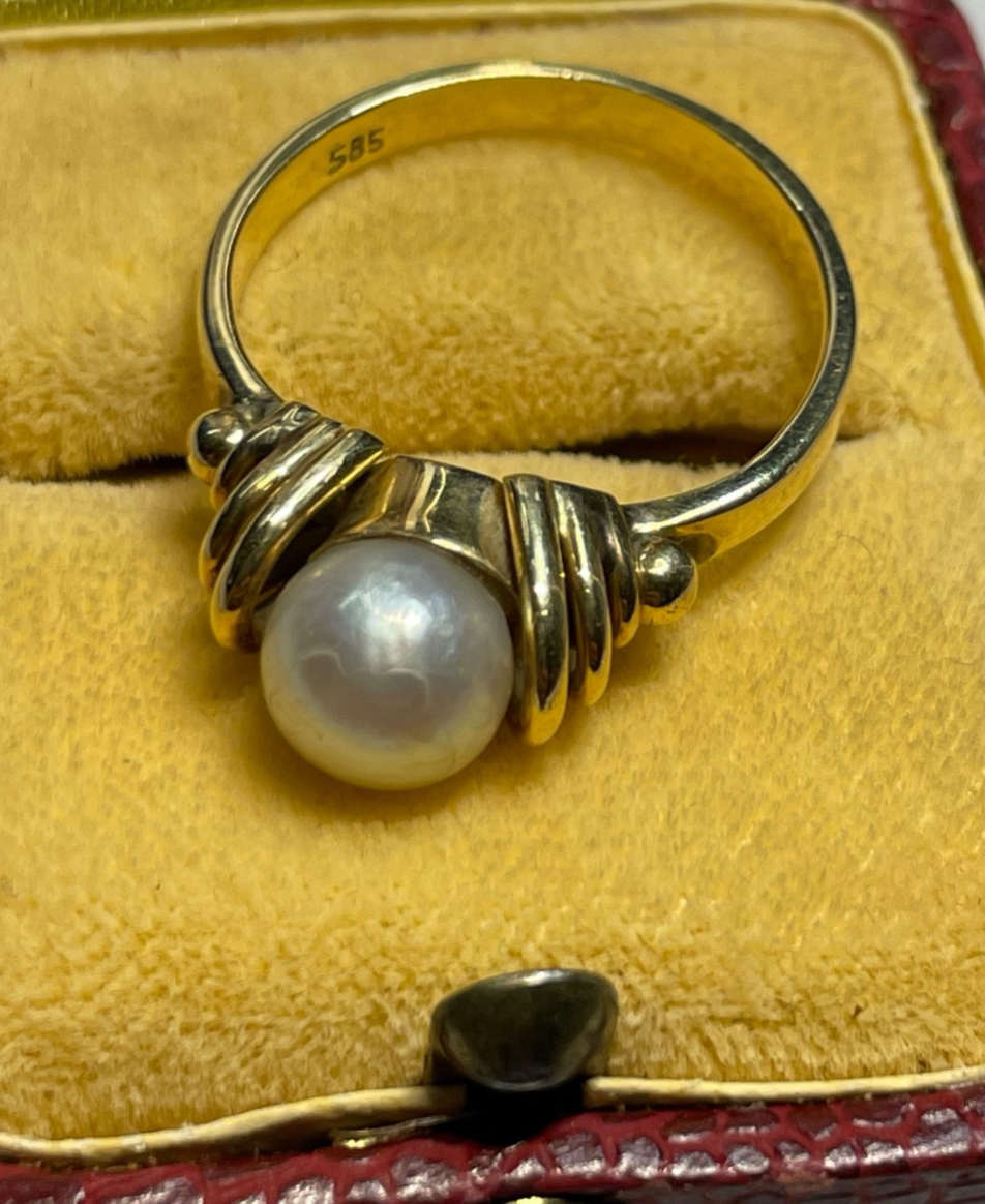 Solider Klassiker 585 Gold 14 K Ring 17,5 mm RG 55 Natur Perle Juwelier 4,25 Gr.3