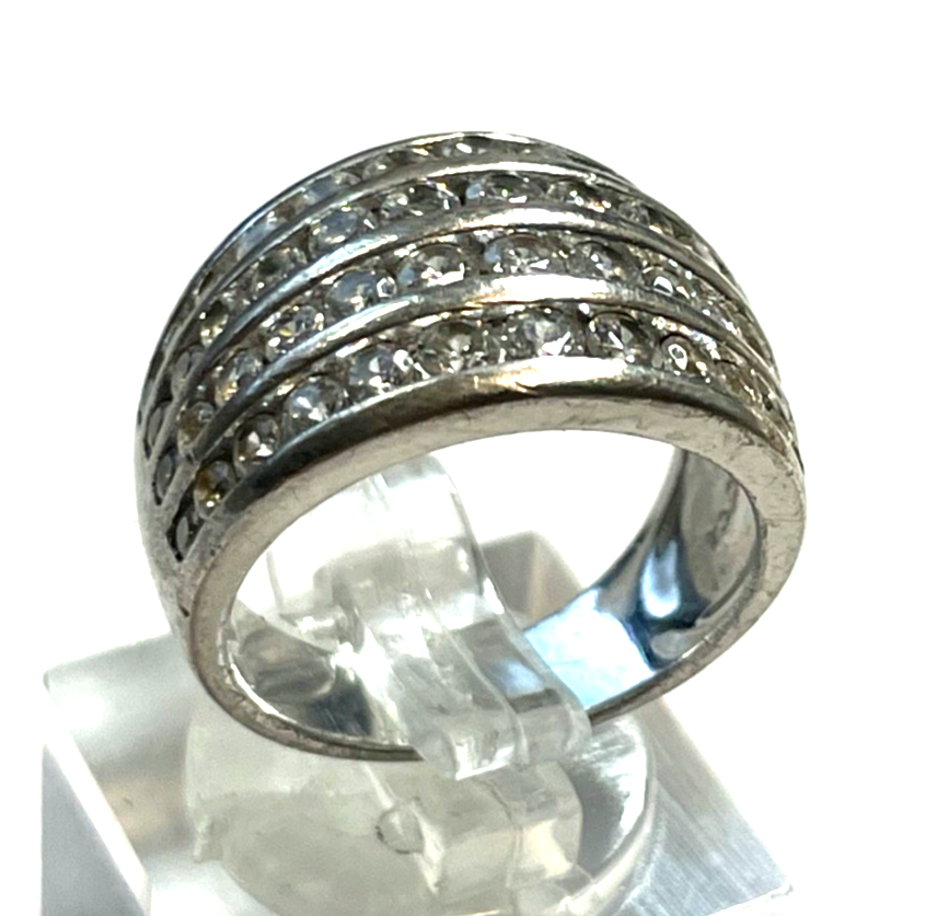 Solider 925 Silber Ring Cocktail Silberring CZ Besatz Handarbeit Ø 16 mm RG 505