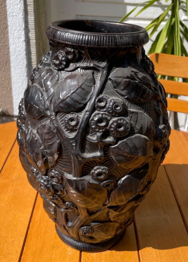 Antik gr.  Jugendstil Vase Tonscherben Terrakotta braun glasiert wie Maresch1