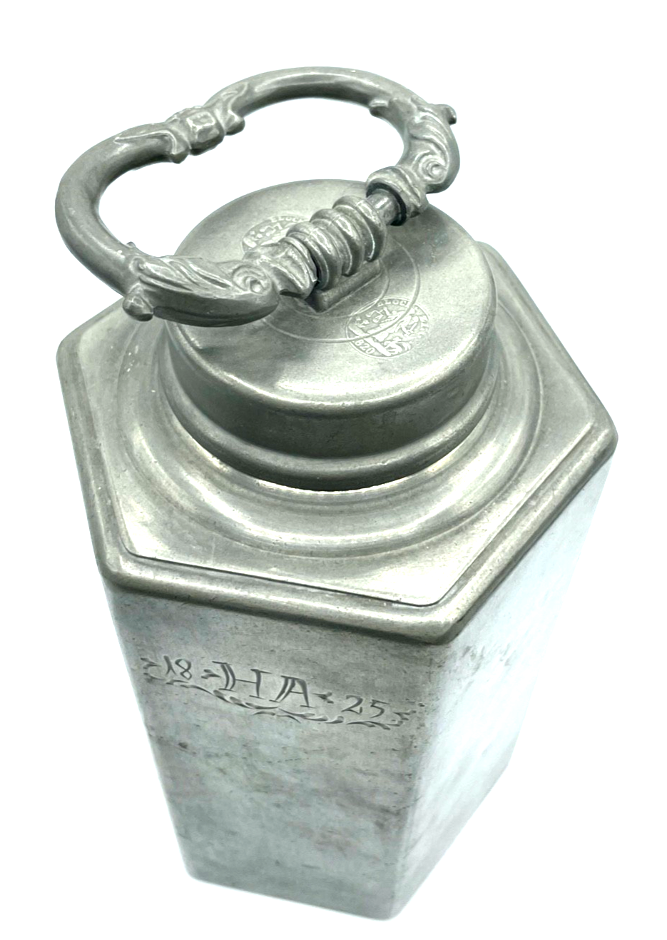 Alte große Zinn Feldflasche Prismenkanne Gravur HA 1825 dekorative Zinn Pitsche1