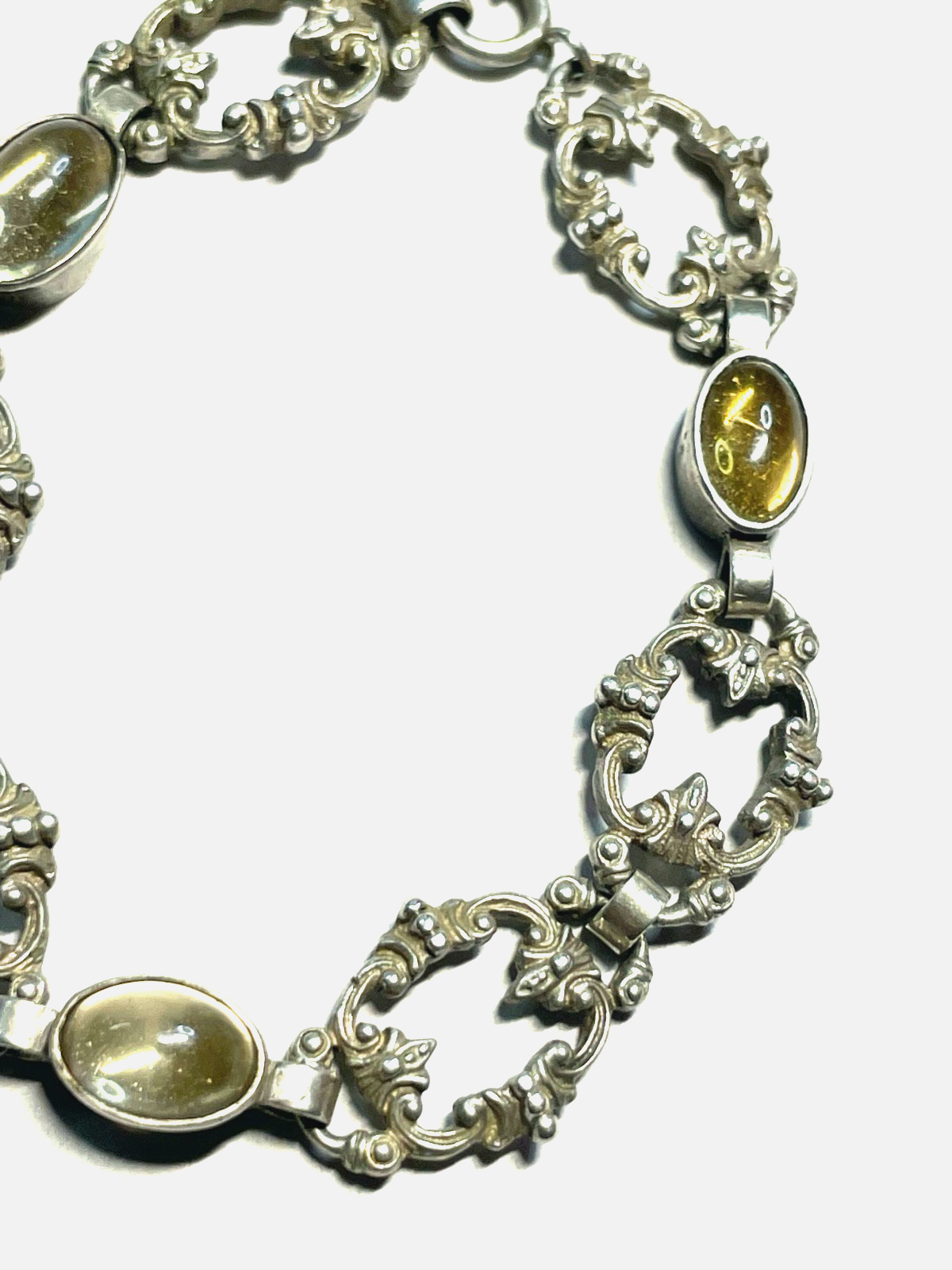 Antik Dekor Armband 835 Silber Handarbeit 3x Citrin Cabochon L 17,5 cm B 13 mm9