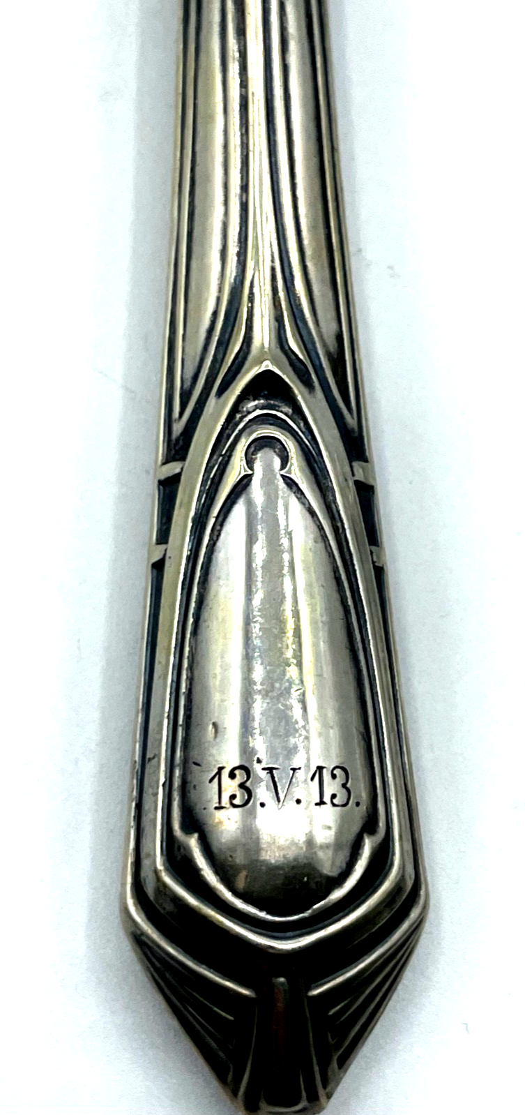 Antik Jugendstil Vorleger Salatbesteck 800 Silber + schwarzes Horn gepflegt8